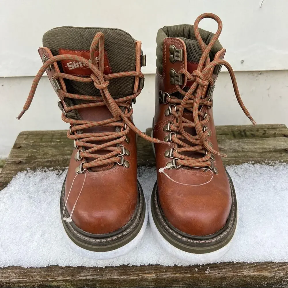 Simms Freestone Fly Fishing Boots Brown Leather Felt Cleat Soles Mens Size 4